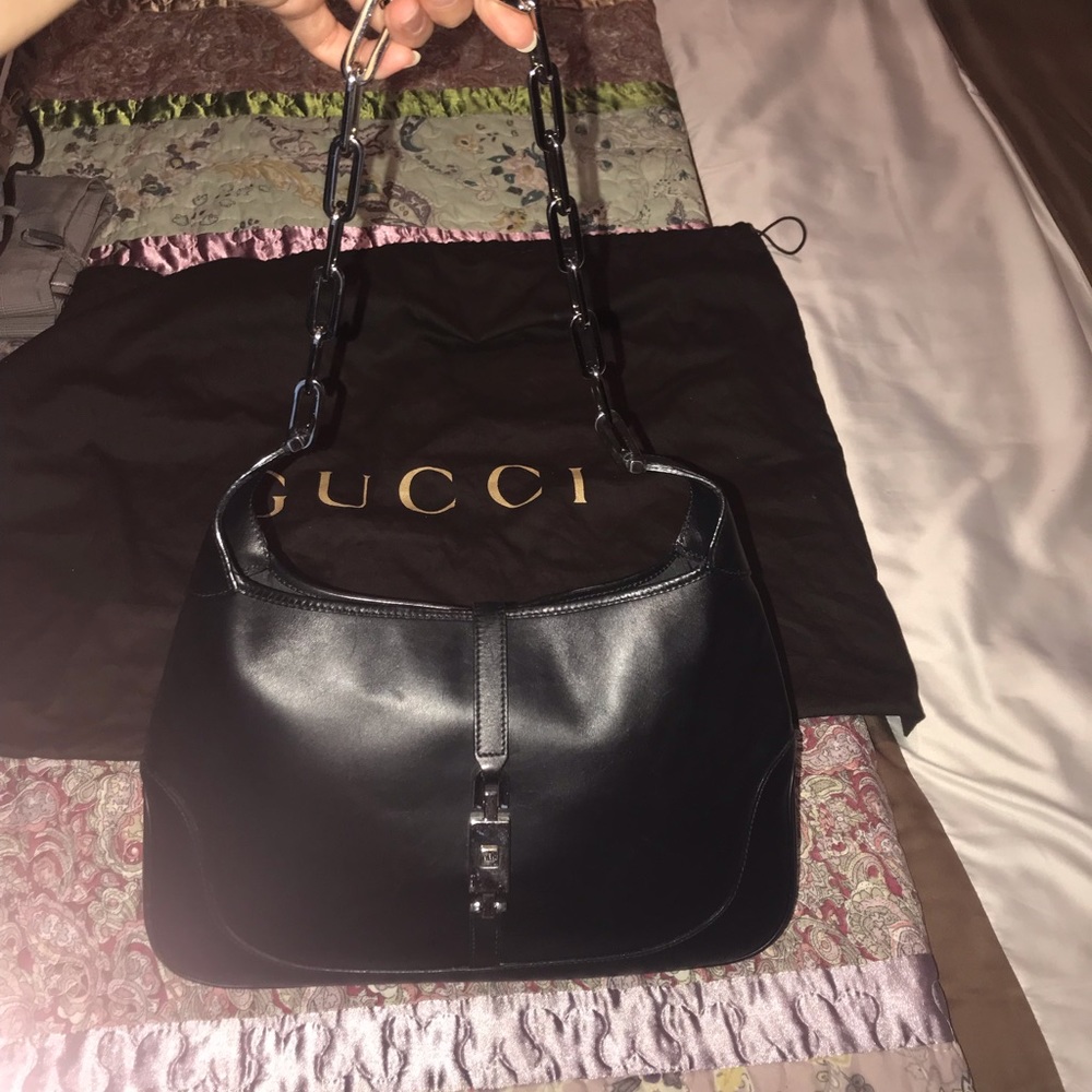 Gucci Jackie Chain Shoulder Bag- Black Leather